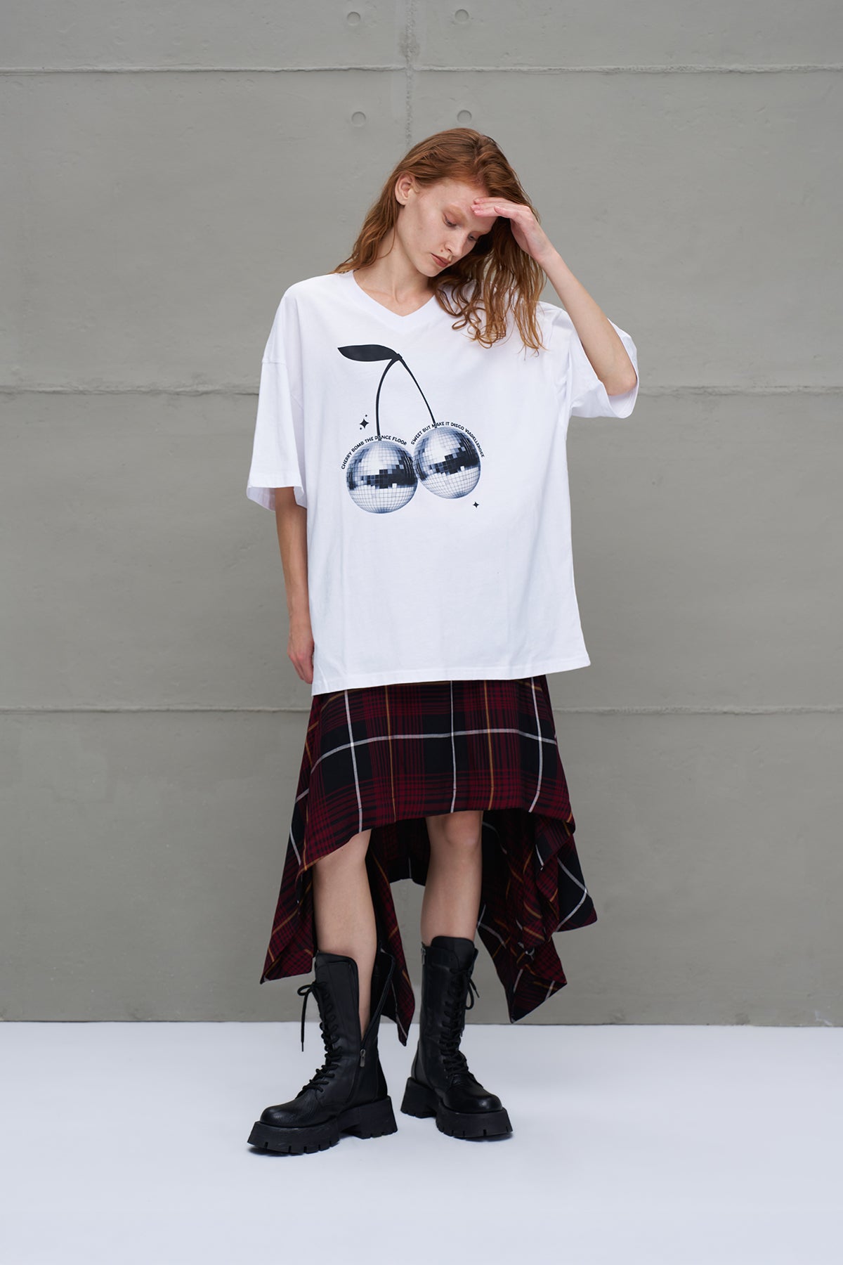 Beyaz Desenli Oversize T-Shirt 18289
