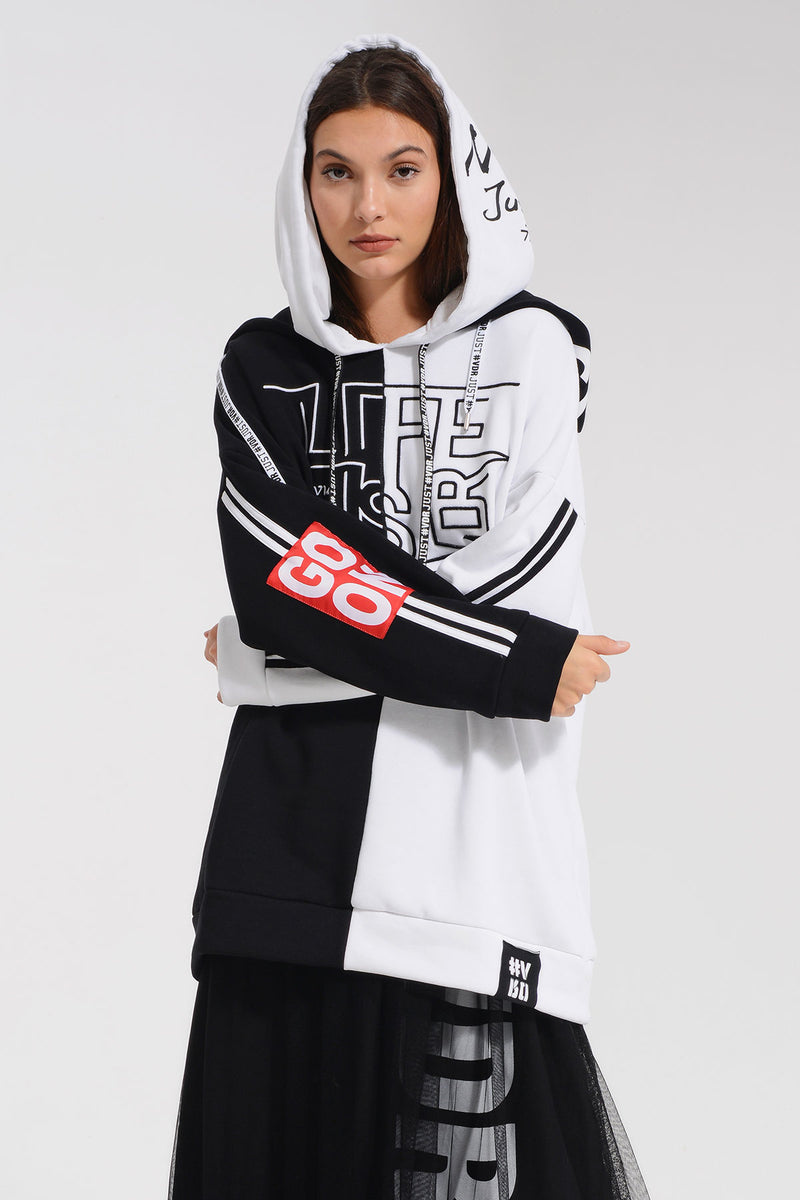 SİYAH BEYAZ SWEATSHIRT 8035