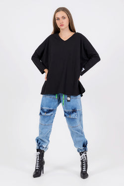 SİYAH UZUN T-SHIRT 8102